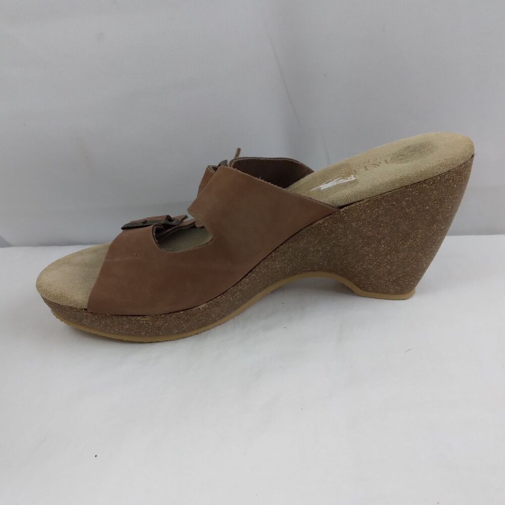 Sam & Libby Brookfield Slide Wedge Sandals Brown Leather Double Buckle Boho 8 - Picture 10 of 14